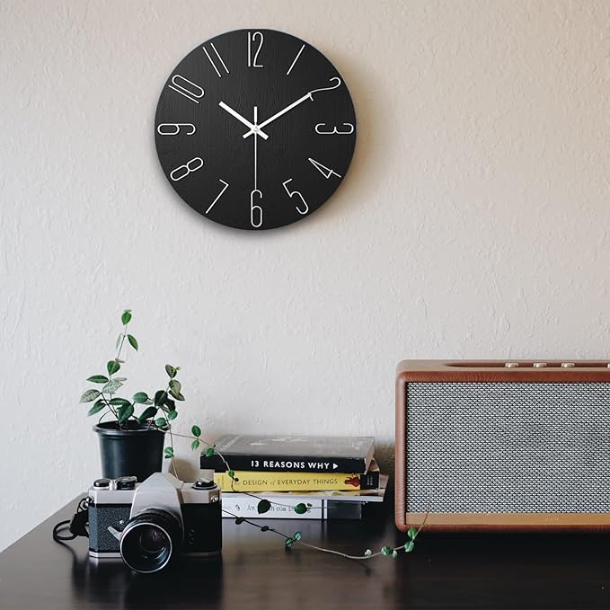 Wall Clock, Silent Clock, Wall Clocks Battery Operated， 12 inch Modern Wall Clock, Suitable for Offices, Living Rooms, Kitchens, Homes, Schools (Black)