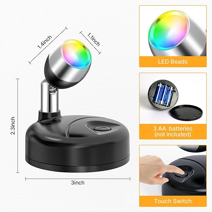 Wireless RGBW Spot Lights Indoor Decor, 4 Pack Floor Uplighting Indoor, 13 Color Changing Tree Light, Picture Light with Remote and Timer, Accent Lights for Plant Christmas Holiday Party