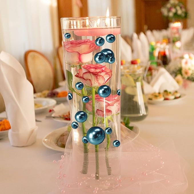 200PCS Navy Blue Faux Pearls Beads for Centerpiece Vases, Vase Filler Faux Pearls, No Holes Filler Beads for Party Anniversary Birthday Wedding Table Decor, 10/14/20/30mm