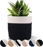 6.5 inch Planter Baskets for Indoor Planters Cotton Rope Flower Plant Pots Cover,Woven Storage Baskets for Crafts,Organization Modern Home Decor H6 3/4" x W6 1/2" Black&White