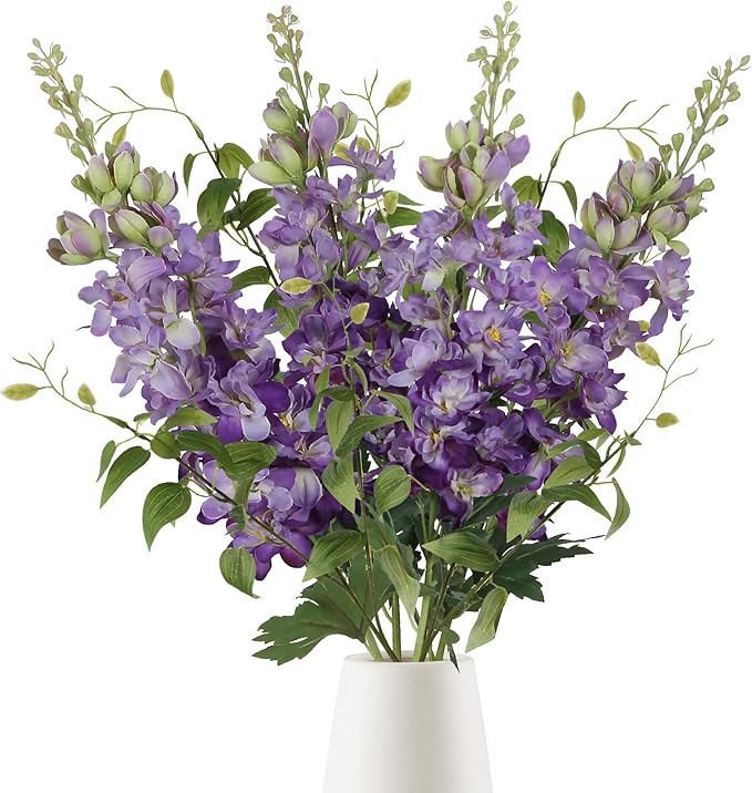 8PCS Purple Delphinium Artificial Flowers with Clematis Greenery Long Stem Flowers 29.5" Dark Purple Artificial Flowers for Wedding Centerpieces Silk Flowers for Home Decor Indoor (Purple)