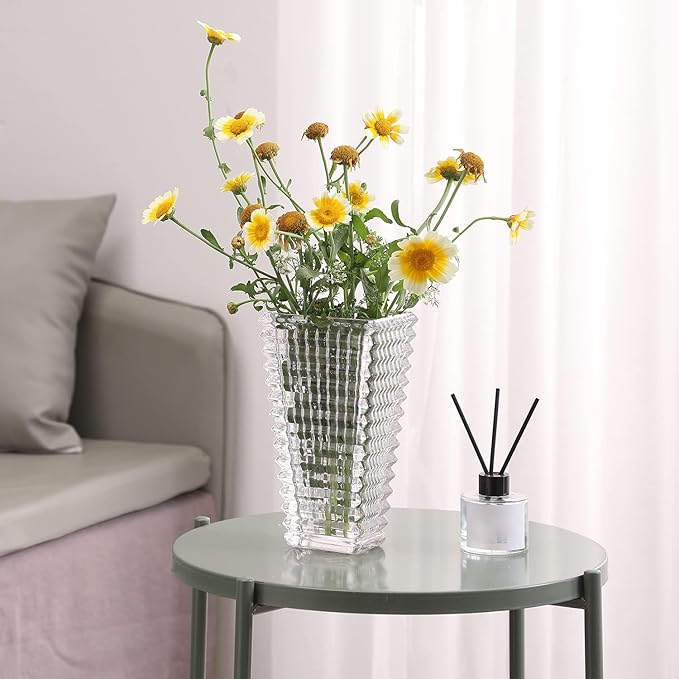 MCMCNCUIU Crystal Vase, Large Crystal Vases for Flowers, Clear Large Flower Vase, Modern Glass Vases for Living Room, Bedroom, Kitchen, Dining Table, Mantle, Wedding, 9 Inches