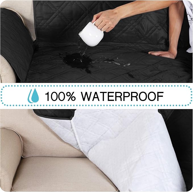 Flamingo P 100% Waterproof Recliner Chair Covers Quilted Reclining Chair Slipcover Furniture Protector Pet Couch Covers with Non Slip Backing, Seat Width Up to 30 Inch, Black