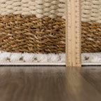 BoutiqueRugs Keita Contemporary Mosaic Area Rug - High Pile Fluffy Soft Shag Carpet for Living Room, Bedroom - Cream, Brown - 6'7" x 9' (6x9)