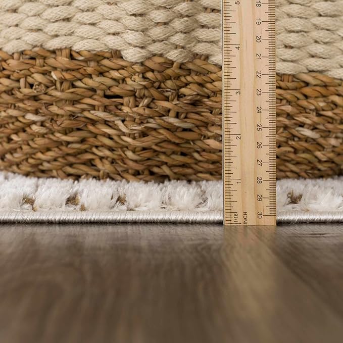 BoutiqueRugs Keita Contemporary Mosaic Area Rug - High Pile Fluffy Soft Shag Carpet for Living Room, Bedroom - Cream, Brown - 5'3" x 7' (5x7)