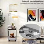 Lightdot 63IN Floor Lamps with Storage Table&Basket, Modern Standing Tall Lamps with Adjustable Fabric Lampshade and Movable&Fixed Casters, Coner End Table Lamp for Living Room/Bedroom/Office-Black