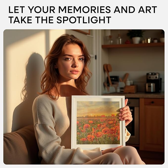 Homeforia 11x11 Picture Frame White, High-End Oak 11 x 11 Square Wooden Frames with Mat 9 by 9 inch Photo, 11by11 Wood Frame Matted to 9x9 Print, Wall Hanging Frame, Tempered Glass, Wall Kit, Set of 1