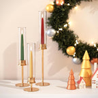 21 Pack 23.6 & 21.7 & 19.7 in Tall Gold Hurricane Candlesticks Holder with Glass Cylinder Cover - Candle Holders for Table Centerpiece (Gold)