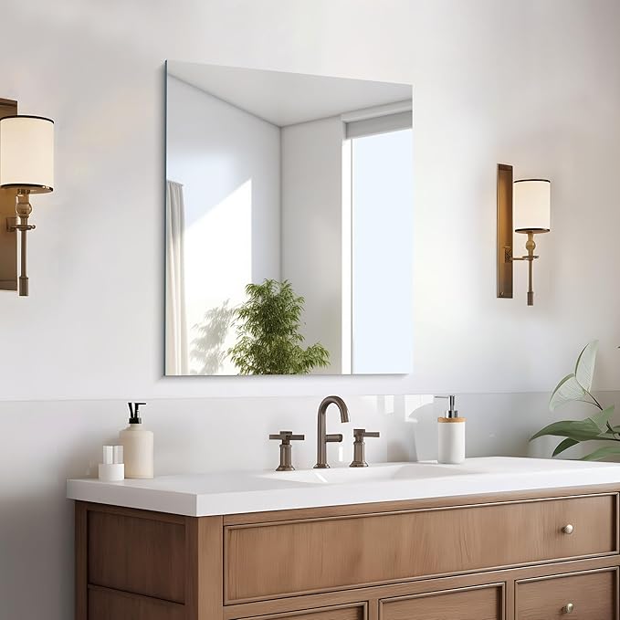 Frameless Mirror, 24x30 Inch Bathroom Mirror for Wall, Rectangle Bathroom Vanity Mirrors with Polished Edge, Hangs Horizontally or Vertically for Bathroom, Bedroom and Living Room