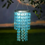 Hanging Solar Lantern Outdoor, 2 Tiers 21” Solar Blue Acrylic Beaded Chandelier with Cool White LED S Hooks for Garden Yard Patio Gazebo Outside Decor