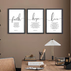 FZMHASLWW Faith Hope Love Sign Wall Decor 24"×16" Set of 3 Bible Verse Christian Scripture Wooden Framed Wall Hanging Art (Black)