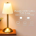 Liliful 2 Pcs LED Portable Cordless Table Lamp Touch Battery Operated Rechargeable Desk Lamp 3 Color Dimmable for Bedroom Living Room Dining (Beige Cloth Style,Gold)