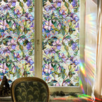 Window Film, Decorative Purple Flowers Stained Static Glass Window Clings Stickers for Home Office Living Room Bedroom Glass Windows Door Decor 16.93 x 39.37 Inches