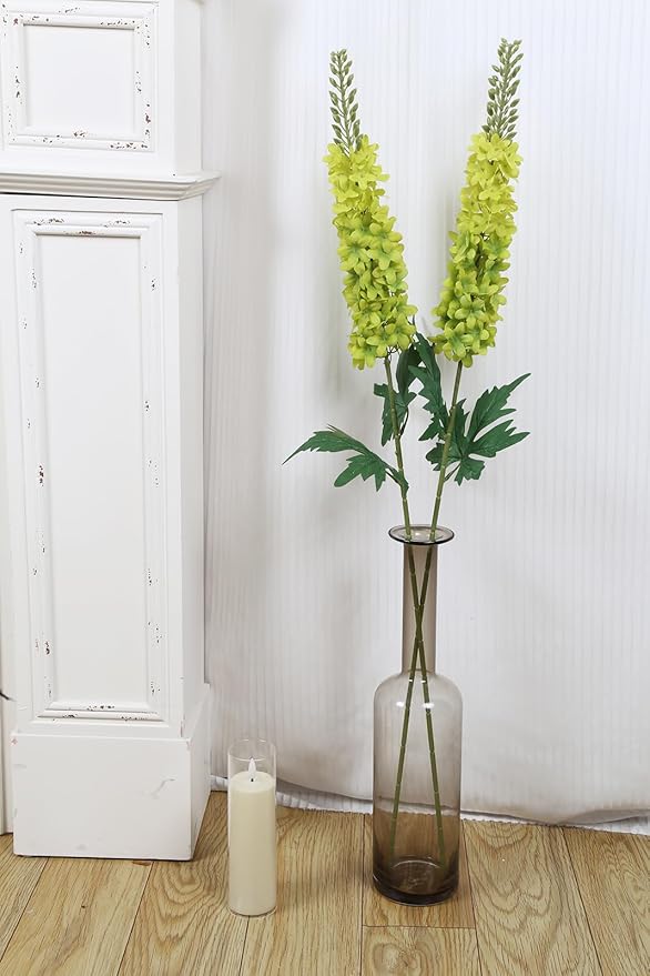 6PCS Delphinium Artificial Flowers 29.5" Realistic Green Silk Flowers Faux Snapdragon Flowers Long Stem Fake Hyacinth for Tall Vase Wedding Home Garden Decor (Green)