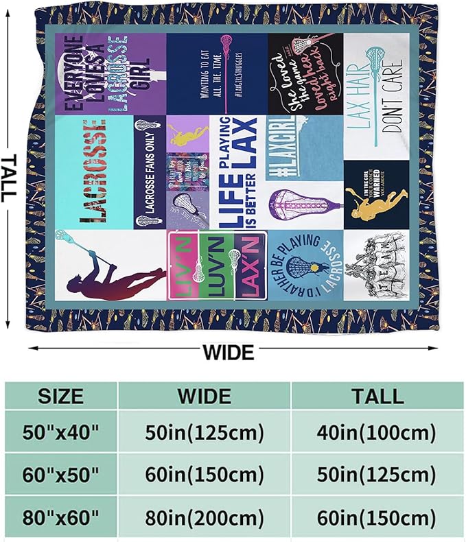 Lacrosse Throw Blanket for Women Girls, Lacrosse Sport Fleece Blankets Lightweight Fuzzy Cozy Plush Flannel Fleece Decor for Bed Sofa 60"x80"
