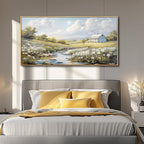 PHAOHUAXM Large Canvas Wall Art For Living Room Wall Decor For Bedroom Flower Watercolour Office Decoration Countryside Scenery Wall Picture Printing Art Painting Home Decor 30x60 In Wood Framed