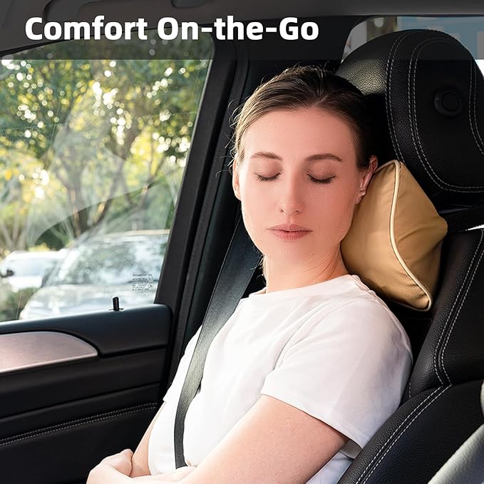 Car Neck Pillow, Car Headrest Pillow for Driving with 2.2" Rear View Blind Spot Mirrors, Memory Foam Car Pillow for Cervical Support, Vehicle Headrest Pillow for Car Seat, Beige