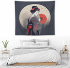 Japanese Woman Geisha Tapestry Asian Red Cherry Blossom Red Sun Traditional Kimono Folk Tapestries Home Decor for Living Room Bedroom Apartment Farmhouse Dorm 60"x50"