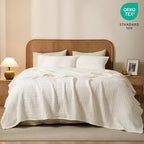 PHF 100% Cotton Waffle Weave Blanket Queen Size, Soft Lightweight Breathable Cozy Summer Blankets for Bed, Luxury Aesthetic Woven Bedding for Home Decor, 90"x90", Ivory