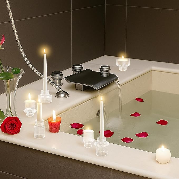 30 Pcs Glass Candlestick Holders Tealight Candle Holders, Double Side Taper Candle Holders for Dining Table Decor Birthday Centerpiece Wedding, Clear