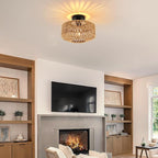 Boho Light Fixtures Ceiling Mount, Mini Boho Rattan Chandelier, Woven Flush Mount Ceiling Light Fixture for Hallway Bedroom Kitchen Entryway Living Room Nursery