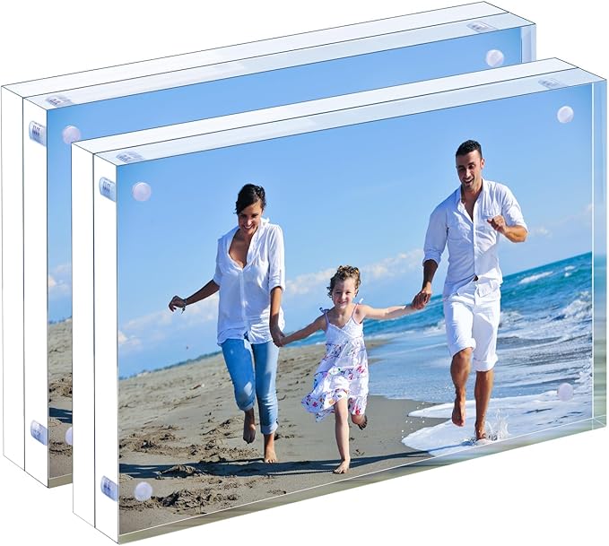 Acrylic Picture Frame, 2pack 5x7 Inch Clear Photo Double-Sided Frames, Magnetic 12+12MM Thickness Picture Frame Clear Photo Frame Stand, Double-Sided Acrylic Frame Stand