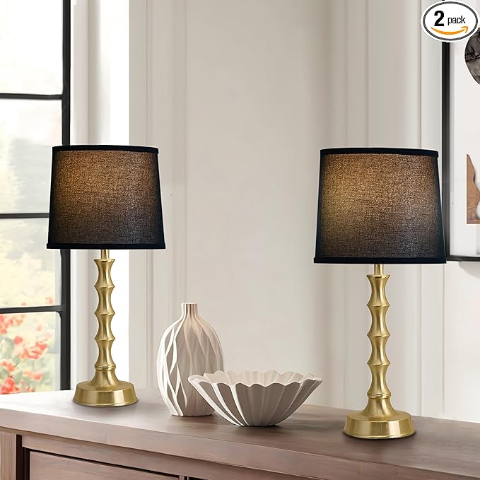 24" Small Black Lamp for Bedroom, Black Gold Table Lamps for Living Room Set of 2, Retro Gold Lamps for Nightstand Set of 2, Retro Small Table Lamp for Sofa Table, Nursery, Small Reading Lamps