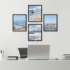 SIGNWIN Framed White Aerial View Blue Ocean Wave Beach Shore Wall Art, Set of 4 Landscape Colorful Wall Decor Prints, Nature Wilderness Wall Décor for Living Room, Bedroom - 12"x16" Black