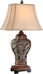 Barnes and Ivy Leafwork Vase 32 1/2" Tall Large Traditional End Table Lamp Brown Wood Finish Single Tan Rectangular Shade Living Room Bedroom Bedside Nightstand House Office Home Reading Kitchen