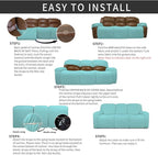 Easy-Going 8 Pieces Recliner Sofa Stretch Sofa Slipcover Sofa Cover Furniture Protector Couch Soft with Elastic Bottom Kids, Spandex Jacquard Fabric Small Checks Light Green