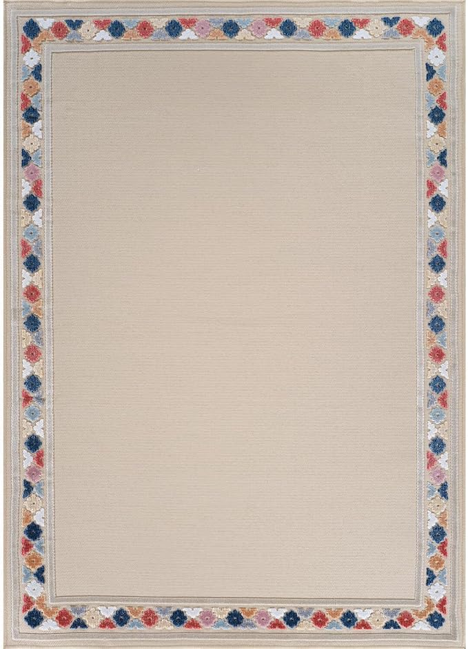 Beverly Rug Outdoor Rug 4x6 Modern Bordered Area Rugs for Indoor and Outdoor Patio Easy to Clean Non Shedding Living Room Porch Garden Washable Outside Carpet (4 x 6 Beige)