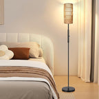 PARTPHONER Boho Floor Lamp for Living Room with 3 Color Temperatures LED Bulb, Standing Lamp Tall Lamp Reading for Bedroom, Office, Kids Room (9W LED Bulb, Rattan & Fabric Shades Included)