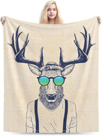 HGOD DESIGNS Deer Throw Blanket Deer Dressed up Like Cool Hipster Blanket Super Soft Flannel Throw Blanket Lightweight Plush Fuzzy Bed Blanket for Bedding Sofa and Travel 50"X60"
