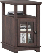 HIFYOBRO Narrow End Table with Flip Top Charging Station, Adjustable Shelf, Type-C & USB Port & Power Outlets, Side Table with Storage for Living Room/Bedroom/Home Office