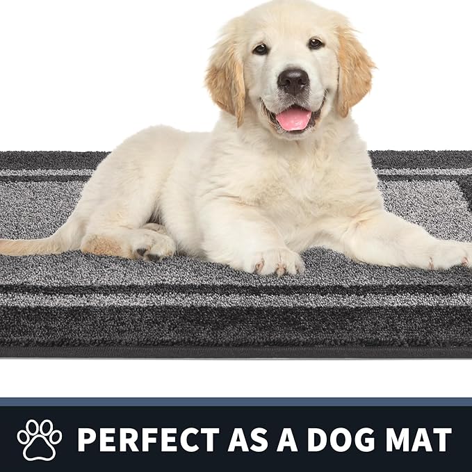 PURRUGS Dirt Trapping Door Mat 24" x 70", Non-Slip/Skid Machine Washable Entryway Rug, Shoes Scraper, Area Rug, Super Absorbent Welcome Mat for Muddy Wet Shoes and Paws, Light Grey & Dark Grey