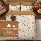 Christmas Comforter Set Twin Size, Christmas Bed Set with Gingerbread Beige Bedding Set for Holiday, 2 Pieces 1 Super Soft Comforter and 1 Pillowcase