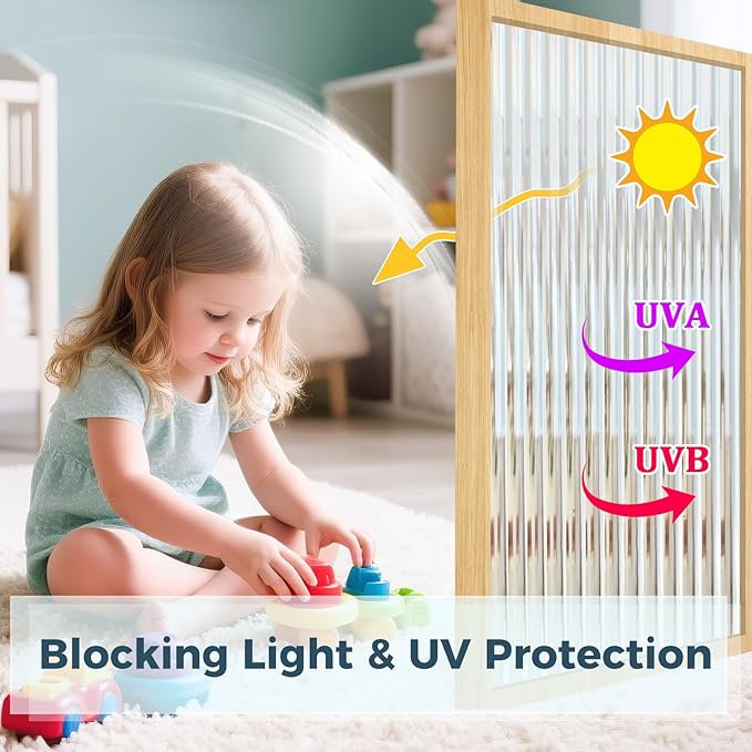 Beautyhero Window Privacy Film, Frosted Reeded Glass Cling with 3 Tools, 3D Decorative Coverings with UV Blocking, Static Cling Tint for Bathroom Doors Cabinet