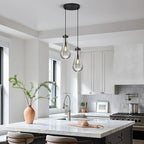 Raindrop Pendant Lights Kitchen Island Teardrop Black Hanging Light Fixtures Clear Solid Glass Pendant Light Modern Chandeliers for Dining Room Porch Corridor Living Room(2-Light)