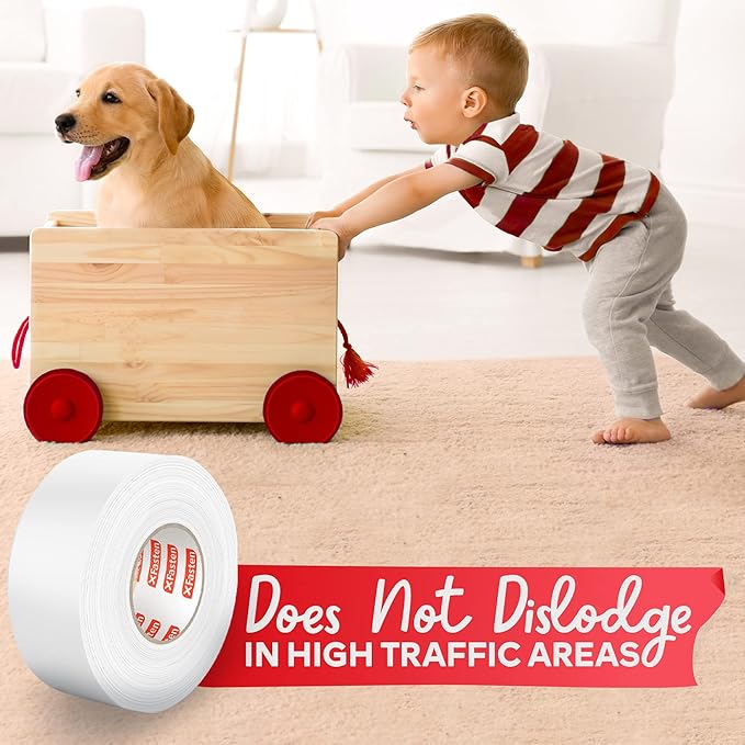 XFasten Double Sided Carpet Tape for Area Rugs, 3 Inch x 20 Yards – Heavy Duty Anti Slip Rug Grip Tape, Works as Rug Gripper, Residue Free, Wood Safe, Easy Removal for Hardwood and Laminate Floor