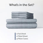 King Sheets Set 6 Piece - Includes 4 Pillowcases - Bed Sheets King Size - Soft Hotel Luxury Bedding - Cooling, Comfy & Breathable - 1 Flat & 1 Fitted & 4 Pillowcases w/ Deep Pockets - Heathered Blue