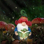 Garden Gnome Statue-Resin Gnome Figurine Hugging Turtle Reading Book with Solar LED Lights，Outdoor Summer Decorations for Patio Yard Lawn Porch,Garden Ornament Gift