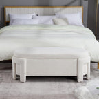 Modern Upholstered Storage Bench, Boucle Sherpa Fabric 50" Long Entryway Bench with Storage and Seating, Comfy Cute Ottoman Bench for Living Room/End of Bed/Hallway, White
