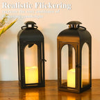 Bdor 2 Pack 16 Inches Metal and Tempered Glass Decorative Lantern with Electronic Wax Effect - Indoor/Outdoor Decorative Lighting, Handcrafted Aesthetic, Perfect for Home, Parties, and Holiday Decor