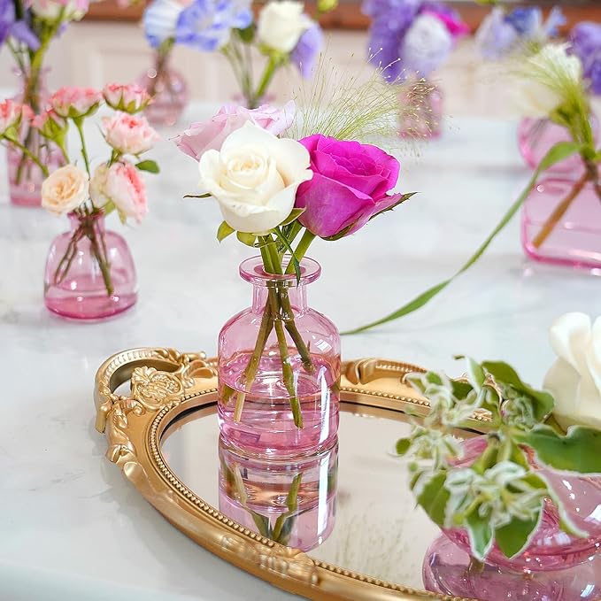 Pink Bud Vase Set of 24 - Small Glass Vase for Flowers, Bulk Mini Vases for Rustic Wedding Decor, Glass Vases for Centerpieces, Floral Arrangements, Clear Bud Vase