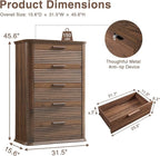 Okvnbjk 5 Drawers Dresser for Bedroom, 45" Tall Dresser with Curved Profile Design, Wood Fluted Chest of Drawer, Modern Drawer Storage Organizer for Bedroom, Living Room, Entryway