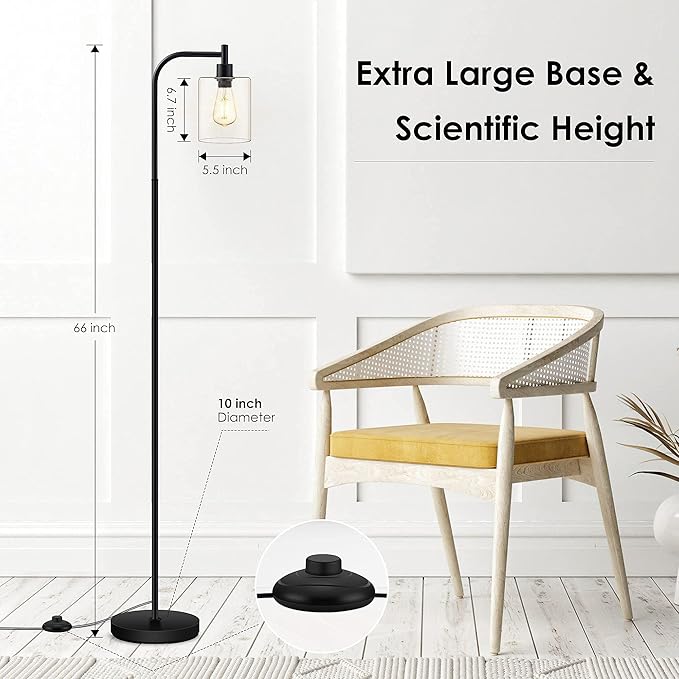 BoostArea Standing Lamp with Glass Shade, Modern Industrial Floor Lamp with Foot Switch, Bright 6W LED for Living Room and Bedroom