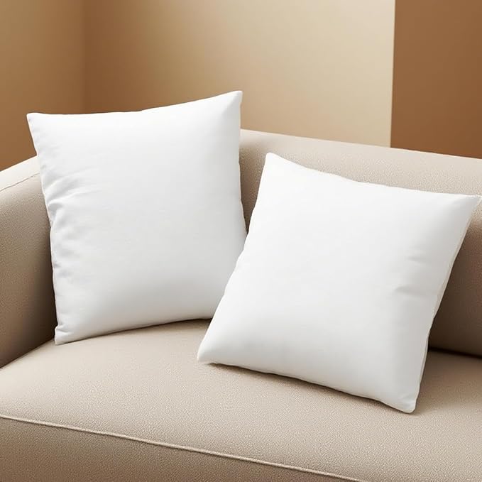 24x24 Pillow Inserts, Down Alternative Set of 2 Firm and Fluffy Decorative Square Pillows for Couch Bed Sofa with Soft Cotton Cover White Cushion with Down Alternative