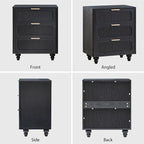 3 Drawer Dresser for Bedroom, Mid Century Modern Closet Dressers Chest of Drawers, Fluted Wood Wide Nightstand Storage Dresser with Drawers for Living Room, Dressing Room, Entryway, Hallway, Black