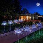 Outdoor Solar Garden Lights, 4 Pack 120 LED Copper Wire Waterproof Garden Fireworks Lamp with Remote, 8 Modes Decorative Sparkles Stake Landscape Light for Pathway Lawn Decor (Colorful)