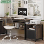 FATORRI End Table with Storage, Rustic Side Table for Living Room, Narrow Wood and Metal Bedside Tables with Door (Walnut Brown)